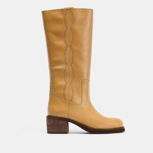 Zara Leather Topstitched Boots Size 9/40 *Brand New With Tags*